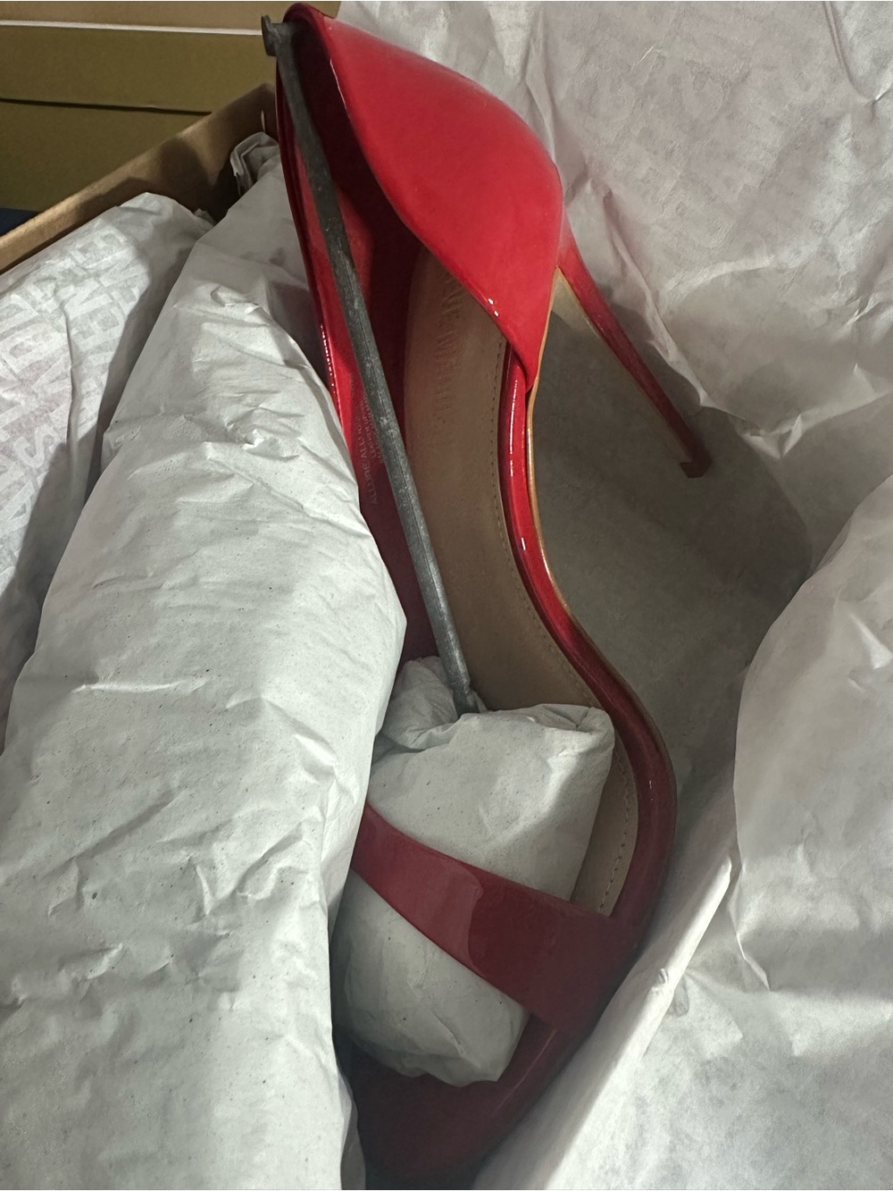 Steve Madden Allure Red Patent Open-Toe Stiletto Pumps - Picture 3 of 5